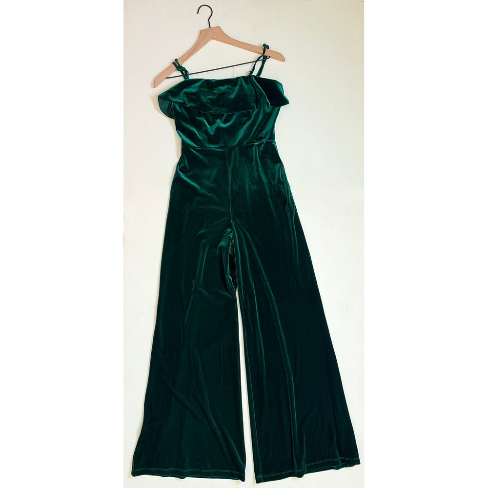 NWT!! Anthropologie COREY LYNN CALTER Green‎ Velvet Wide Leg Jumpsuit X-Small - Picture 3 of 15